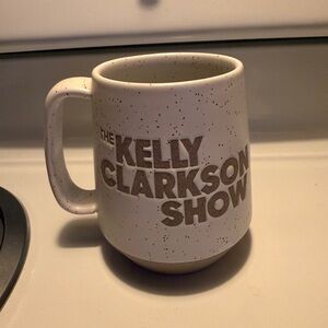 Speckled White Kelly Clarkson Show Mug with Brown Text